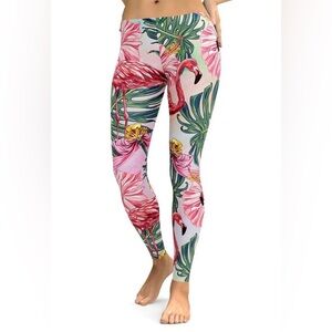 GEAR BUNCH Flamingo Tropical Leggings Size Large